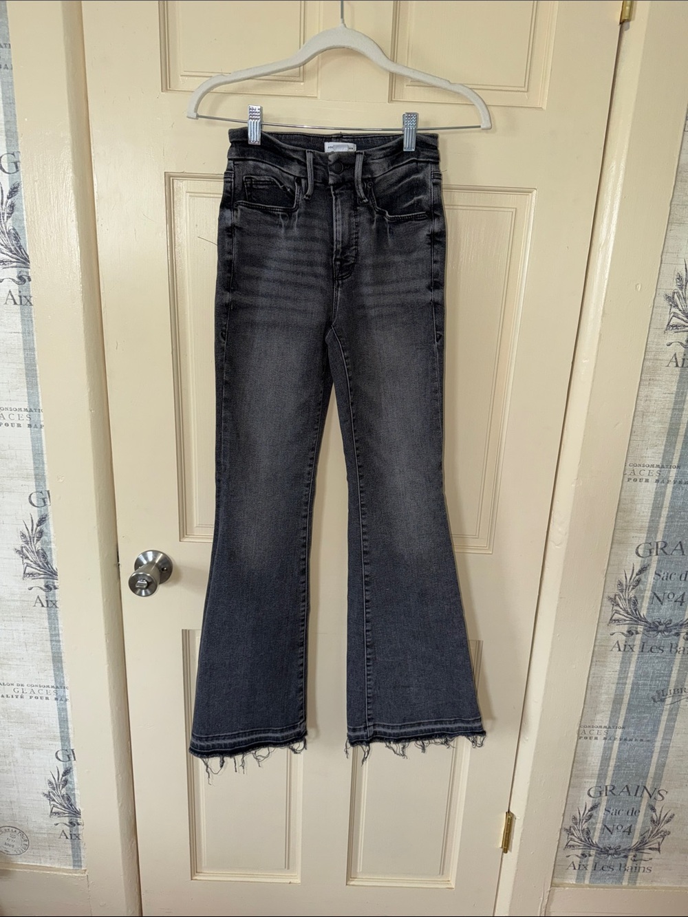 Good American Black Washed High-Rise Flare Jeans